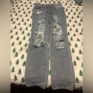 SHEIN Light Blue Distressed Boyfriend Jeans